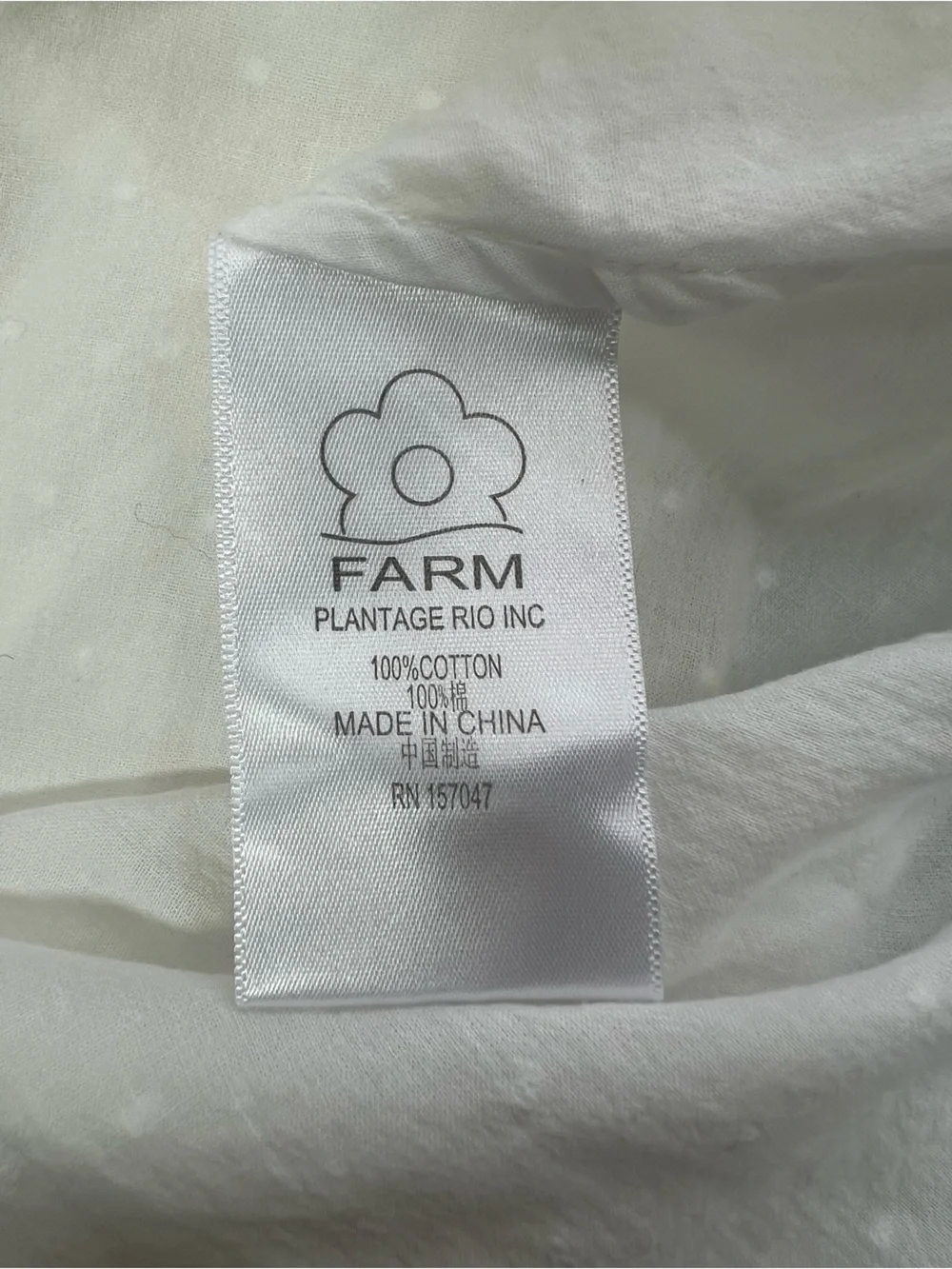 FARM Rio Puffed Long Sleeve Swiss Dot Cropped Cotton Gauze White Blouse, Small